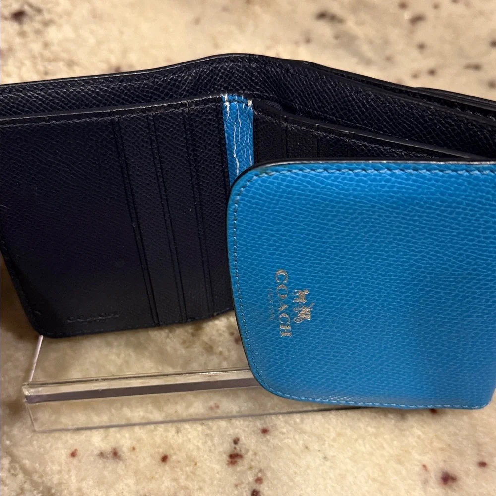 Coach Blue and Black Trifold Wallet